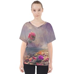 Floral Blossoms  V-neck Dolman Drape Top