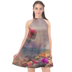 Floral Blossoms  Halter Neckline Chiffon Dress  by Internationalstore