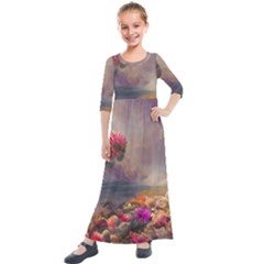 Floral Blossoms  Kids  Quarter Sleeve Maxi Dress by Internationalstore