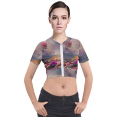 Floral Blossoms  Short Sleeve Cropped Jacket