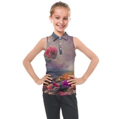 Floral Blossoms  Kids  Sleeveless Polo T-shirt