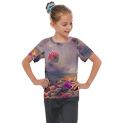 Floral Blossoms  Kids  Mesh Piece T-shirt