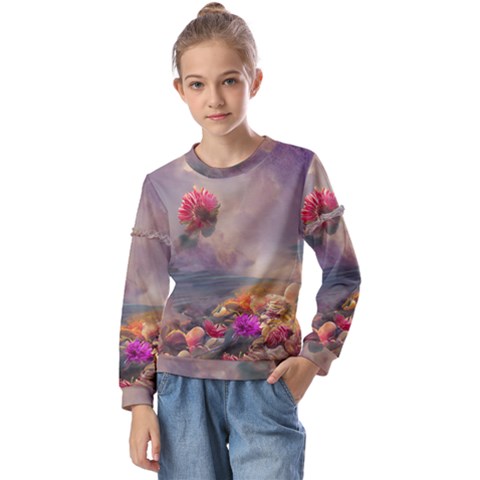 Floral Blossoms  Kids  Long Sleeve T-shirt With Frill  by Internationalstore