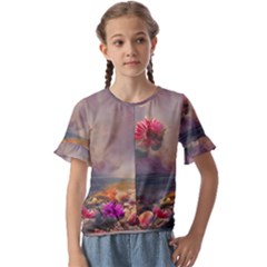 Floral Blossoms  Kids  Cuff Sleeve Scrunch Bottom T-shirt