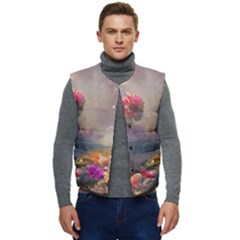 Floral Blossoms  Men s Button Up Puffer Vest	