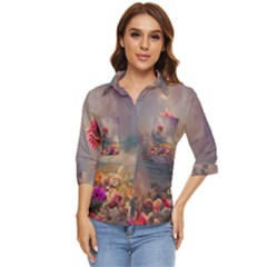 Floral Blossoms  Women s Quarter Sleeve Pocket Shirt