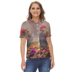 Floral Blossoms  Women s Short Sleeve Double Pocket Shirt