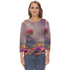 Floral Blossoms  Cut Out Wide Sleeve Top