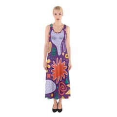 Colorful Shapes On A Purple Background Sleeveless Maxi Dress by LalyLauraFLM