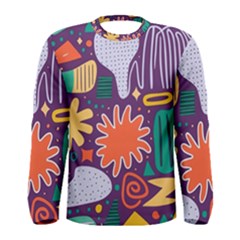 Colorful Shapes On A Purple Background Men s Long Sleeve T-shirt by LalyLauraFLM