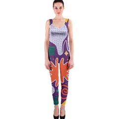 Colorful Shapes On A Purple Background One Piece Catsuit by LalyLauraFLM