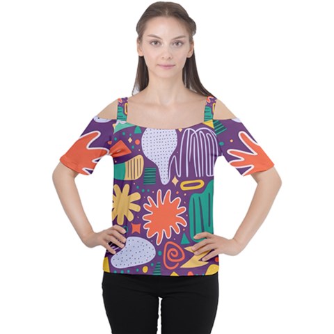 Colorful Shapes On A Purple Background Cutout Shoulder T-shirt by LalyLauraFLM