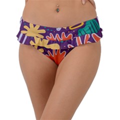 Colorful Shapes On A Purple Background Frill Bikini Bottoms by LalyLauraFLM