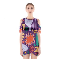 Colorful Shapes On A Purple Background Shoulder Cutout One Piece Dress by LalyLauraFLM