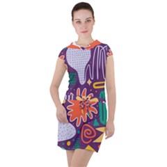 Colorful Shapes On A Purple Background Drawstring Hooded Dress by LalyLauraFLM