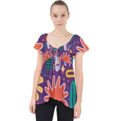 Colorful Shapes On A Purple Background Lace Front Dolly Top by LalyLauraFLM