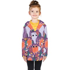 Colorful Shapes On A Purple Background Kids  Double Breasted Button Coat by LalyLauraFLM