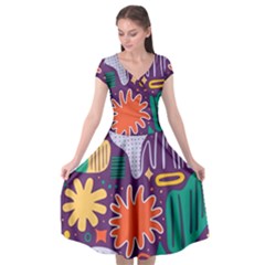 Colorful Shapes On A Purple Background Cap Sleeve Wrap Front Dress by LalyLauraFLM