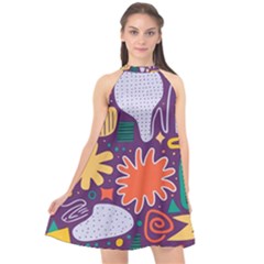 Colorful Shapes On A Purple Background Halter Neckline Chiffon Dress  by LalyLauraFLM