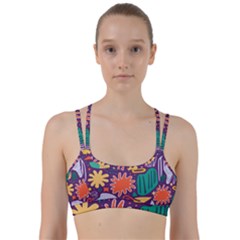 Colorful Shapes On A Purple Background Line Them Up Sports Bra by LalyLauraFLM