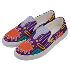 Colorful Shapes On A Purple Background Men s Canvas Slip Ons by LalyLauraFLM