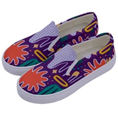 Colorful Shapes On A Purple Background Kids  Canvas Slip Ons by LalyLauraFLM