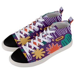 Colorful Shapes On A Purple Background Men s Mid-top Canvas Sneakers by LalyLauraFLM