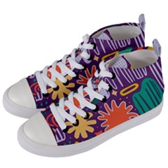 Colorful Shapes On A Purple Background Women s Mid-top Canvas Sneakers by LalyLauraFLM