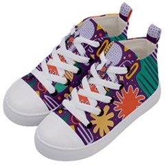 Colorful Shapes On A Purple Background Kids  Mid-top Canvas Sneakers by LalyLauraFLM