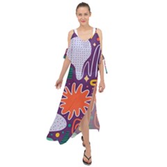 Colorful Shapes On A Purple Background Maxi Chiffon Cover Up Dress by LalyLauraFLM