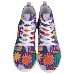 Colorful Shapes On A Purple Background Men s Lightweight High Top Sneakers by LalyLauraFLM