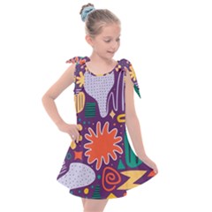 Colorful Shapes On A Purple Background Kids  Tie Up Tunic Dress by LalyLauraFLM