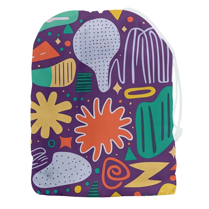 Colorful Shapes On A Purple Background Drawstring Pouch (3XL)