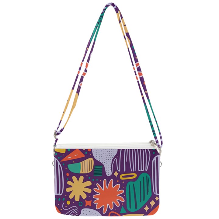 Colorful Shapes On A Purple Background Double Gusset Crossbody Bag