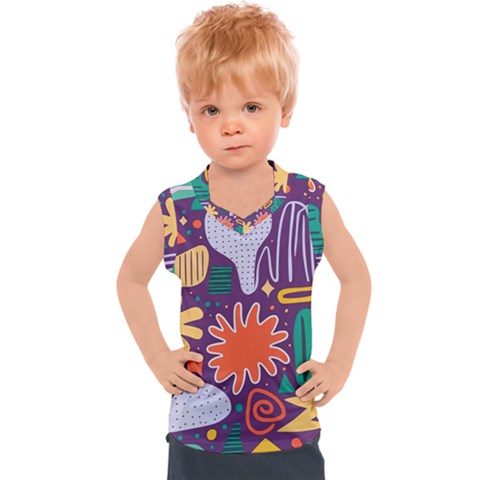 Colorful Shapes On A Purple Background Kids  Sport Tank Top by LalyLauraFLM