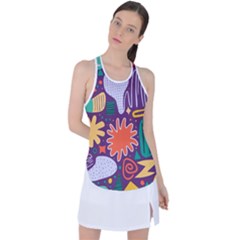 Colorful Shapes On A Purple Background Racer Back Mesh Tank Top by LalyLauraFLM