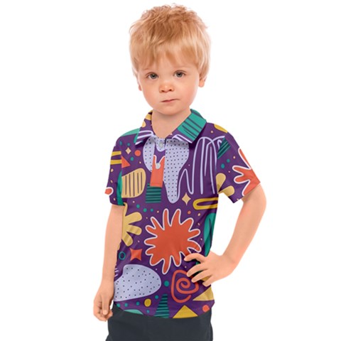 Colorful Shapes On A Purple Background Kids  Polo T-shirt by LalyLauraFLM