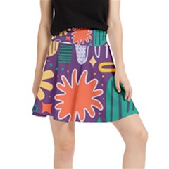 Colorful Shapes On A Purple Background Waistband Skirt by LalyLauraFLM