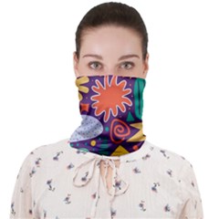 Colorful Shapes On A Purple Background Face Covering Bandana (adult) by LalyLauraFLM