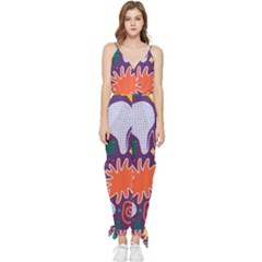 Colorful Shapes On A Purple Background Sleeveless Tie Ankle Chiffon Jumpsuit by LalyLauraFLM