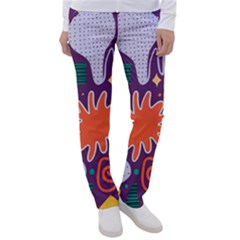 Colorful Shapes On A Purple Background Women s Casual Pants by LalyLauraFLM