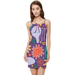 Colorful Shapes On A Purple Background Summer Tie Front Dress by LalyLauraFLM