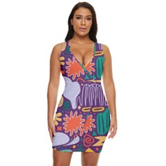 Colorful Shapes On A Purple Background Draped Bodycon Dress by LalyLauraFLM