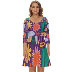 Colorful Shapes On A Purple Background Shoulder Cut Out Zip Up Dress by LalyLauraFLM