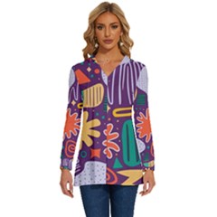 Colorful Shapes On A Purple Background Long Sleeve Drawstring Hooded Top by LalyLauraFLM