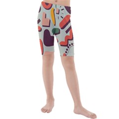 Shapes In Retro Colors On A Green Background Kids  Mid Length Swim Shorts by LalyLauraFLM