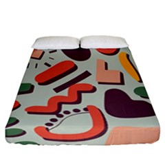 Shapes In Retro Colors On A Green Background Fitted Sheet (california King Size) by LalyLauraFLM