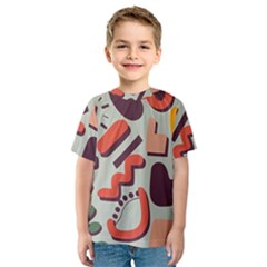 Shapes In Retro Colors On A Green Background Kids  Sport Mesh T-shirt