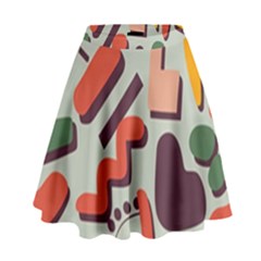 Shapes In Retro Colors On A Green Background High Waist Skirt by LalyLauraFLM