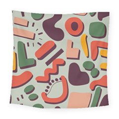 Shapes In Retro Colors On A Green Background Square Tapestry (large) by LalyLauraFLM